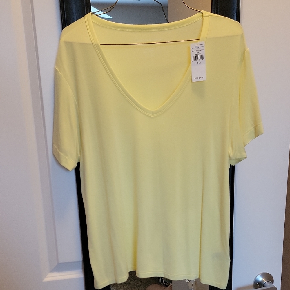 American Eagle Outfitters Light Yellow V-Neck Tee